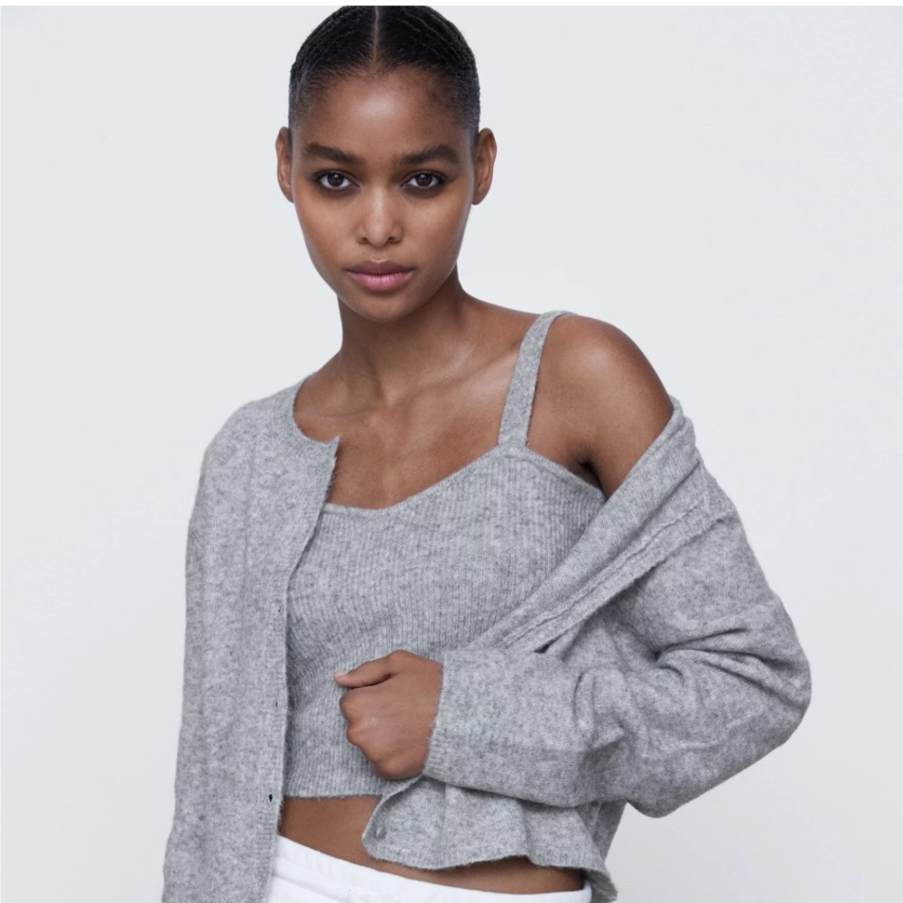 Zara Gray Knit Cropped Tank Small